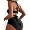 imageFloerns Womens 2 Piece Criss Cross Mesh Tank Top and High Waist Bottoms Bikini Set