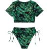 imageFloerns Womens 2 Piece Scoop Neck Short Sleeve Top High Waist Drawstring Side Swimsuit SetGreen