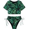 imageFloerns Womens 2 Piece Scoop Neck Short Sleeve Top High Waist Drawstring Side Swimsuit SetGreen