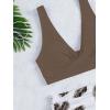 imageFloerns Womens 2 Piece Solid V Neck Bra and Tropical Print High Waist Bottoms Bikini Swimsuit SetBrown