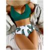 imageFloerns Womens 2 Piece Solid V Neck Bra and Tropical Print High Waist Bottoms Bikini Swimsuit SetDark Green