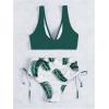 imageFloerns Womens 2 Piece Solid V Neck Bra and Tropical Print High Waist Bottoms Bikini Swimsuit SetDark Green