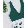 imageFloerns Womens 2 Piece Solid V Neck Bra and Tropical Print High Waist Bottoms Bikini Swimsuit SetDark Green