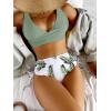 imageFloerns Womens 2 Piece Solid V Neck Bra and Tropical Print High Waist Bottoms Bikini Swimsuit SetGreen