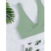 imageFloerns Womens 2 Piece Solid V Neck Bra and Tropical Print High Waist Bottoms Bikini Swimsuit SetGreen