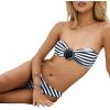 imageFloerns Womens 2 Piece Striped Floral Appliques Bandeau Swimsuit Bikini SetsBlack and White