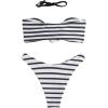 imageFloerns Womens 2 Piece Striped Floral Appliques Bandeau Swimsuit Bikini SetsBlack and White
