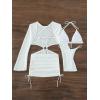 imageFloerns Womens 3 Piece Swimwear Sets Mesh Ring Linked Dress Halter Triangle Top with ThongsWhite