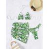 imageFloerns Womens 3 Piece Tropical Print String Cheeky Bikini Set with Beach SkirtGreen and White