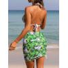 imageFloerns Womens 3 Piece Tropical Print String Cheeky Bikini Set with Beach SkirtGreen and White