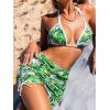 imageFloerns Womens 3 Piece Tropical Print String Cheeky Bikini Set with Beach SkirtGreen and White
