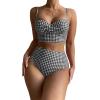 imageFloerns Womens Bathing Suit Plaid High Waisted Twist Push Up Bikini SwimsuitBlack and White