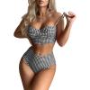 imageFloerns Womens Bathing Suit Plaid High Waisted Twist Push Up Bikini SwimsuitBlack and White