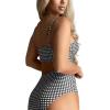 imageFloerns Womens Bathing Suit Plaid High Waisted Twist Push Up Bikini SwimsuitBlack and White