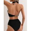 imageFloerns Womens Colorblock Halter Neck Tie Back High Waist 2 Piece Bikini Set Black Multi Medium