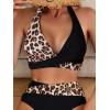 imageFloerns Womens Colorblock Halter Neck Tie Back High Waist 2 Piece Bikini Set Black Multi Medium