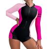 imageFloerns Womens Colorblock Long Sleeve Zip Up Rash Guard Surfing One Piece SwimsuitPink