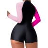 imageFloerns Womens Colorblock Long Sleeve Zip Up Rash Guard Surfing One Piece SwimsuitPink