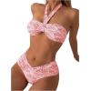 imageFloerns Womens Floral Print Bikini Set Halter Neck Tie Back Two Piece Bathing SuitPink