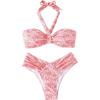 imageFloerns Womens Floral Print Bikini Set Halter Neck Tie Back Two Piece Bathing SuitPink