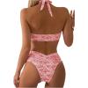 imageFloerns Womens Floral Print Bikini Set Halter Neck Tie Back Two Piece Bathing SuitPink