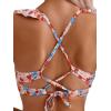 imageFloerns Womens Floral Print Ruffle Trim V Neck Criss Cross Tie Back Bikini SetPink Multi