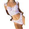 imageFloerns Womens Floral Print Ruffled Strap Top and High Waist Thong 2 Piece Tankini SetMulticolor
