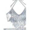 imageFloerns Womens Metallic Sparkly Bikini Set Halter Neck 3 Piece Bathing SuitSilver