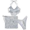 imageFloerns Womens Metallic Sparkly Bikini Set Halter Neck 3 Piece Bathing SuitSilver