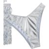 imageFloerns Womens Metallic Sparkly Bikini Set Halter Neck 3 Piece Bathing SuitSilver