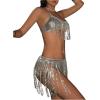 imageFloerns Womens Metallic Sparkly Bikini Set Halter Neck 3 Piece Bathing SuitSilver
