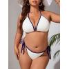 imageFloerns Womens Plus Size 2 Piece Colorblock Halter Triangle Bra and Bottoms Bikini SetWhite