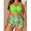 imageFloerns Womens Plus Size Floral Print High Waist Swim Shorts Bikini Swimsuit with DrawstringGreen
