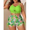 imageFloerns Womens Plus Size Floral Print High Waist Swim Shorts Bikini Swimsuit with DrawstringGreen