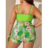 imageFloerns Womens Plus Size Floral Print High Waist Swim Shorts Bikini Swimsuit with DrawstringGreen