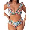 imageFloerns Womens Plus Size Floral Print Two Piece Bathing Suit Twist Front Bikini SetBlue Multi