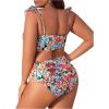 imageFloerns Womens Plus Size Floral Print Two Piece Bathing Suit Twist Front Bikini SetBlue Multi