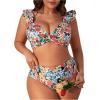 imageFloerns Womens Plus Size Floral Print Two Piece Bathing Suit Twist Front Bikini SetBlue Multi