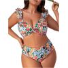 imageFloerns Womens Plus Size Floral Print Two Piece Bathing Suit Twist Front Bikini SetBlue Multi