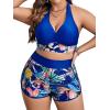 imageFloerns Womens Plus Size Tropical Print Halter Neck Shorts Bikini SwimsuitsRoyal Blue