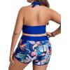 imageFloerns Womens Plus Size Tropical Print Halter Neck Shorts Bikini SwimsuitsRoyal Blue