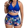 imageFloerns Womens Plus Size Tropical Print Halter Neck Shorts Bikini SwimsuitsRoyal Blue