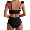 imageFloerns Womens Ruffled Spaghetti Strap Wireless Bra Two Piece Bathing Set SwimsuitBlack