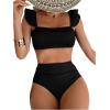 imageFloerns Womens Ruffled Spaghetti Strap Wireless Bra Two Piece Bathing Set SwimsuitBlack