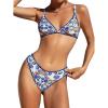 imageFloerns Womens 2 Piece Bathing Suit Boho Floral Print Triangle Bra Bikini SetsBlue and White