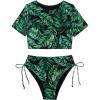 imageFloerns Womens 2 Piece Scoop Neck Short Sleeve Top High Waist Drawstring Side Swimsuit SetGreen
