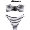 imageFloerns Womens 2 Piece Striped Floral Appliques Bandeau Swimsuit Bikini SetsBlack and White