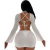 imageFloerns Womens 3 Piece Swimwear Sets Mesh Ring Linked Dress Halter Triangle Top with ThongsWhite