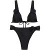 imageFloerns Womens Appliques Rose Underwired Knotted String Bra Bikini Set Thong SwimsuitsBlack