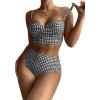 imageFloerns Womens Bathing Suit Plaid High Waisted Twist Push Up Bikini SwimsuitBlack and White